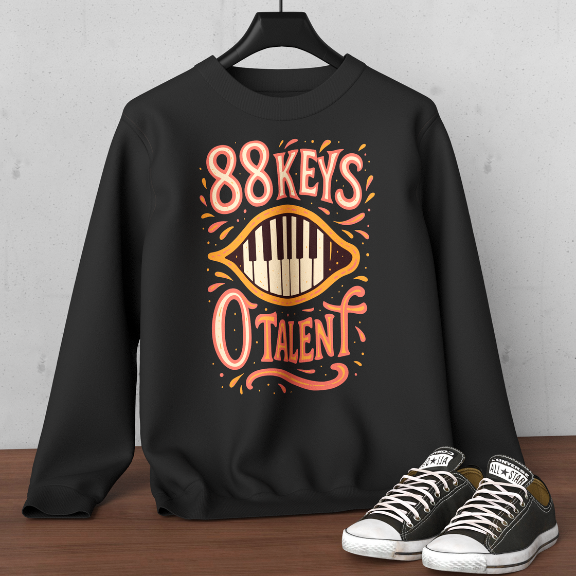 88 KEYS, 0 TALENT" – The Cozy Piano Fail Sweatshirt